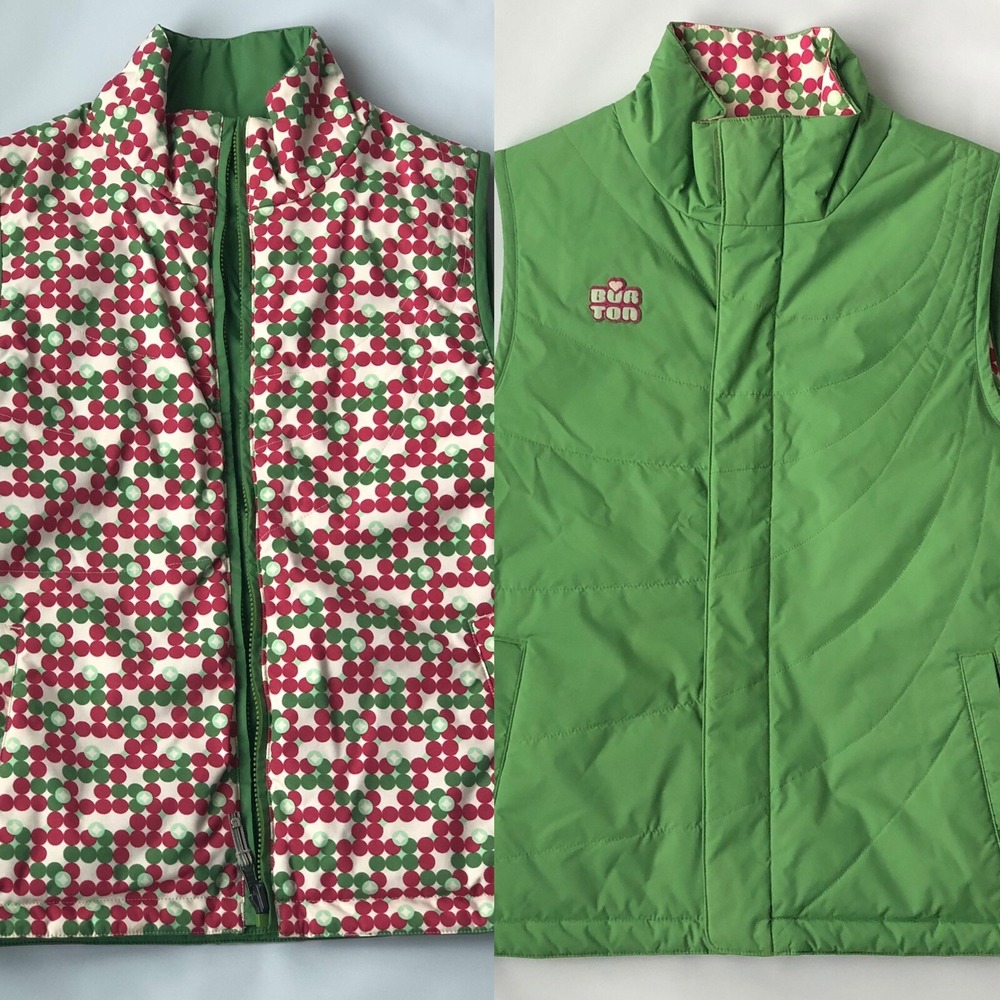 Burton Jacket Girls Extra Large Retro Reversible Green Polka Dots Vest Snowboard